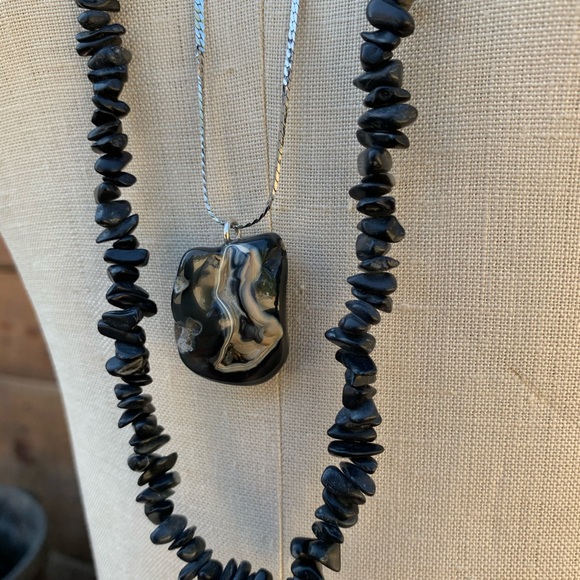 Pair Black Charcoal Gray Natural Stone Necklaces - Picture 8 of 9